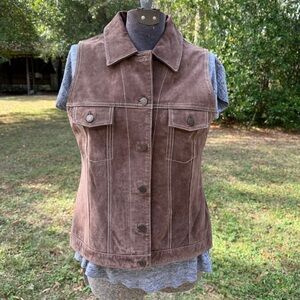 Genuine Suede Brown Button Front Vest Women’s Western Utility Style